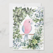 Pink Tropical Bird Watercolor Kinderdusche Einladung (Rückseite)