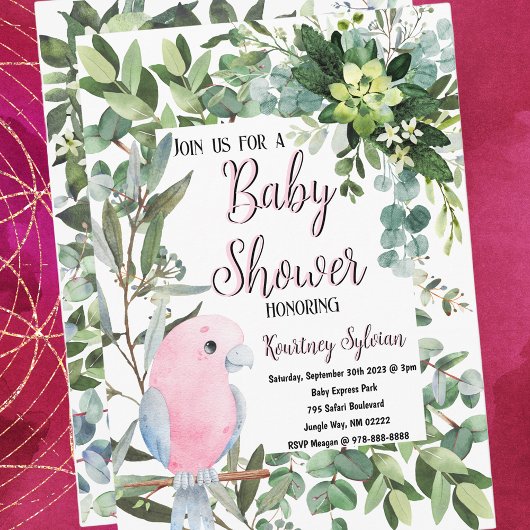 Pink Tropical Bird Watercolor Kinderdusche Einladung
