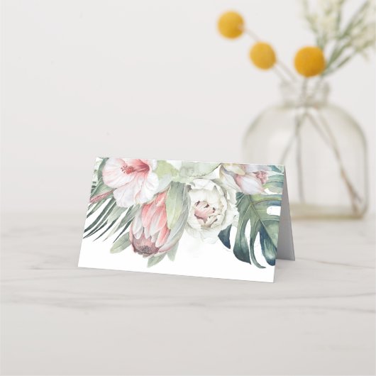Pink Tropical Blume Beach Hochzeit Platzkarte (Rückseite)