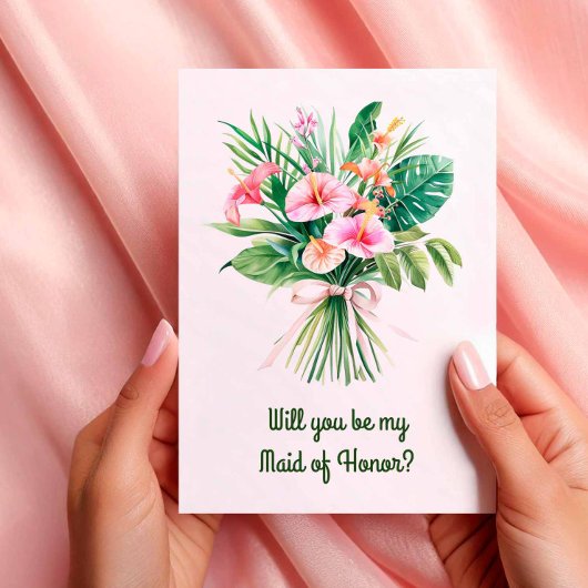 Pink Tropical Bouquet Wedding Party Card Einladung