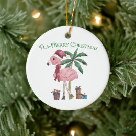 Pink Tropical Christmas Flamingo Keramik Ornament