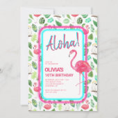 Pink Tropical Flamingo Aloha Geburtstag Einladung (Vorderseite)