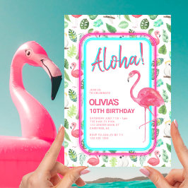 Pink Tropical Flamingo Aloha Geburtstag Einladung