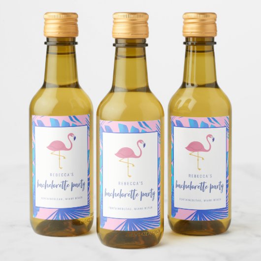 Pink Tropical Flamingo Beach Bachelorette Weinetikett (Flaschen)