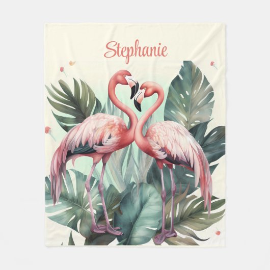 Pink Tropical Flamingo Fleecedecke (Vorderseite)