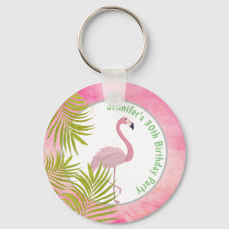 Pink Tropical Flamingo Personalisiert Geburtstags Schlüsselanhänger