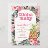 Pink Tropical Floral Ananas Aloha Babydusche Einladung (Vorderseite)