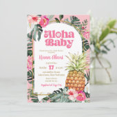 Pink Tropical Floral Ananas Aloha Babydusche Einladung (Stehend Vorderseite)