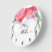 Pink Tropical Floral Flowers Aloha Chic Runde Wanduhr (Winkel)