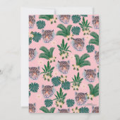 Pink Tropical Floral Foliage and Leopard Faces Einladung (Rückseite)