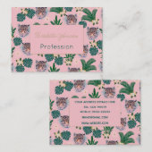 Pink Tropical Floral Foliage and Leopard Faces Visitenkarte (Vorne/Hinten)