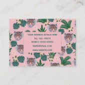 Pink Tropical Floral Foliage and Leopard Faces Visitenkarte (Rückseite)