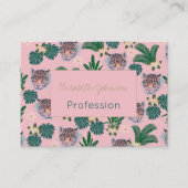 Pink Tropical Floral Foliage and Leopard Faces Visitenkarte (Vorderseite)