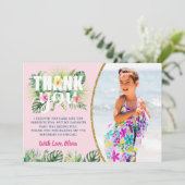 Pink Tropical Floral Girls Beach Party Foto Dankeskarte (Stehend Vorderseite)