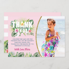 Pink Tropical Floral Girls Beach Party Foto Dankeskarte
