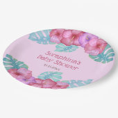 Pink Tropical Floral Hibiskus Babyduschpapier Pl Pappteller (Schrägansicht)