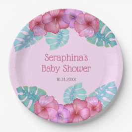 Pink Tropical Floral Hibiskus Babyduschpapier Pl Pappteller