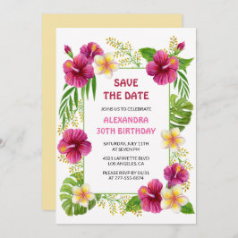 Pink Tropical Floral Luau Geburtstag Save the Date Einladung