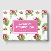 Pink Tropical Floral Luau Party birthday Gästebuch (Vorderseite)