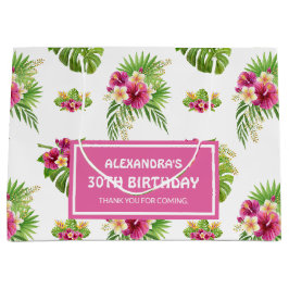 Pink Tropical Floral Luau Party Birthday Große Geschenktüte