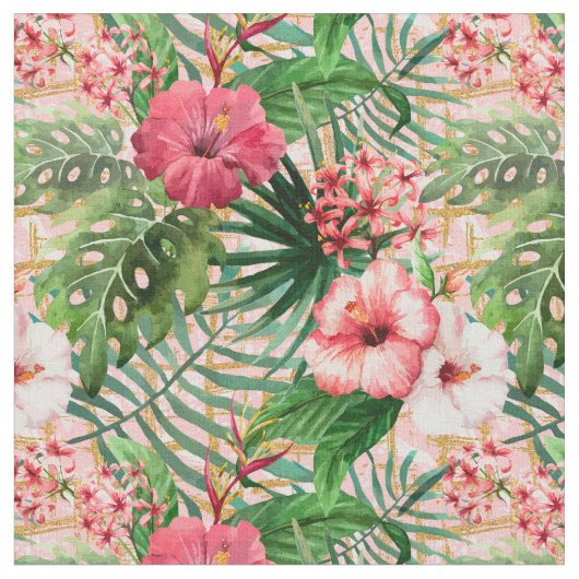 Pink Tropical Flowers Stoff (Nahaufnahme)