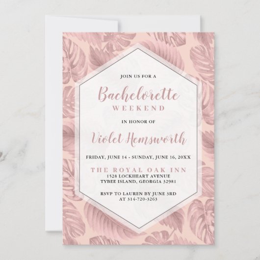 Pink Tropical Geometric Bachelorette Wochenende Einladung (Vorderseite)