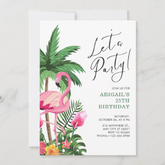 Pink Tropical Hawaiian 25th Birthday Invitation Einladung