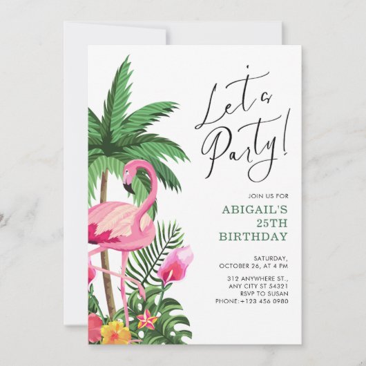 Pink Tropical Hawaiian 25th Birthday Invitation   Einladung (Vorderseite)