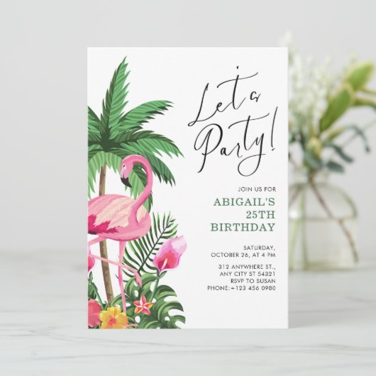 Pink Tropical Hawaiian 25th Birthday Invitation   Einladung (Stehend Vorderseite)