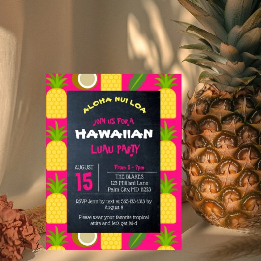 Pink Tropical Hawaiian Luau Party Einladung Postkarte