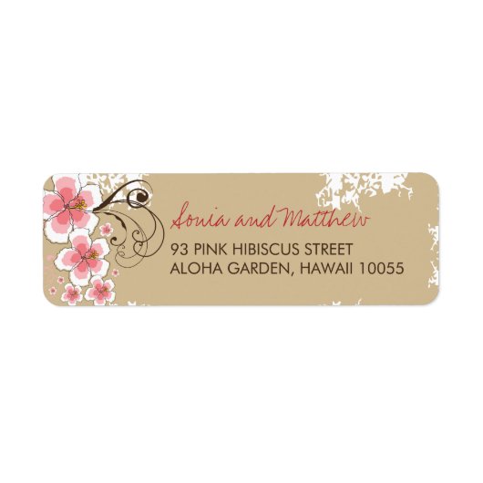 Pink Tropical Hibiskus Chic Wedding Address Labels (Vorne)