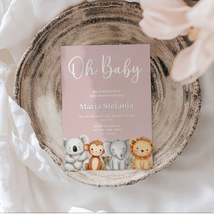 Pink Tropical Jungle Safari Baby Shower Animes Einladung