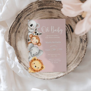 Pink Tropical Jungle Safari Baby Shower Animes Einladung