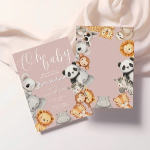 Pink Tropical Jungle Safari Baby Shower Animes Einladung