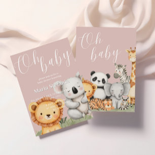Pink Tropical Jungle Safari Baby Shower Animes I Einladung