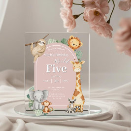 Pink Tropical Jungle Safari Geburtstag von Tieren Acryleinladungen