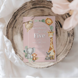 Pink Tropical Jungle Safari Geburtstag von Tieren Einladung