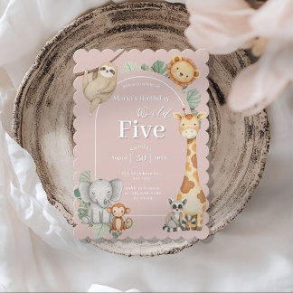 Pink Tropical Jungle Safari Geburtstag von Tieren Einladung