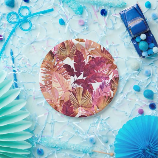 Pink Tropical Leaf Muster Papierplatte Pappteller (Party)