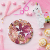 Pink Tropical Leaf Muster Papierplatte Pappteller (Party)