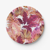 Pink Tropical Leaf Muster Papierplatte Pappteller (Vorderseite)