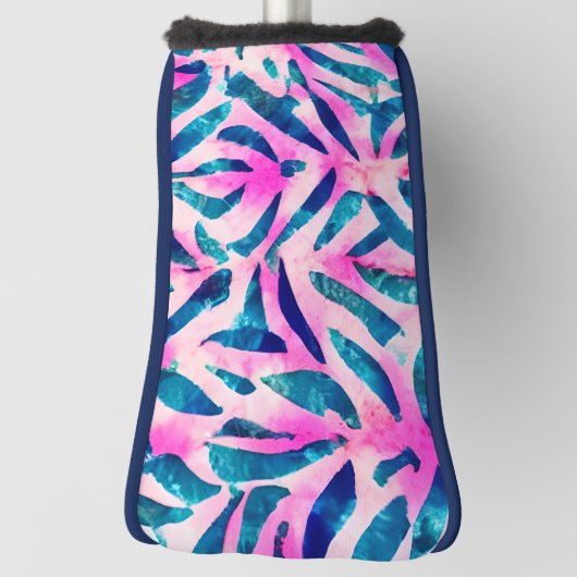 Pink Tropical Leaf Pattern Golf Headcover (Rotieren 90)