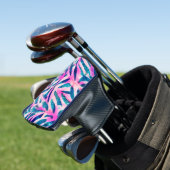 Pink Tropical Leaf Pattern Golf Headcover (In Situ)