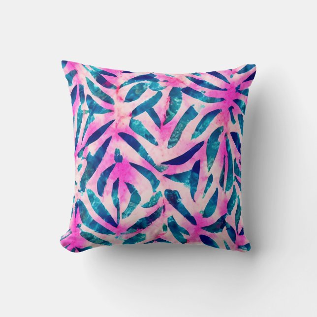 Pink Tropical Leaf Pattern Kissen (Vorderseite)