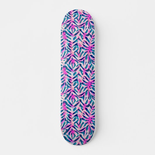Pink Tropical Leaf Pattern Skateboard (Vorne)