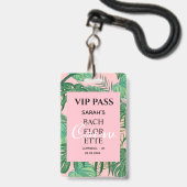 Pink Tropical Palm Junggeselinnen-Abschied VIP Pas Ausweis (Front with Lanyard)