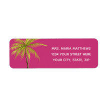 Pink Tropical Palm Tree Beach Adressetiketten