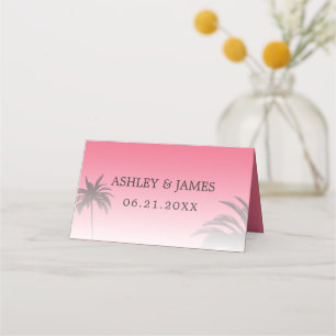 Pink Tropical Palm Tree Beach Hochzeit Platzkarte