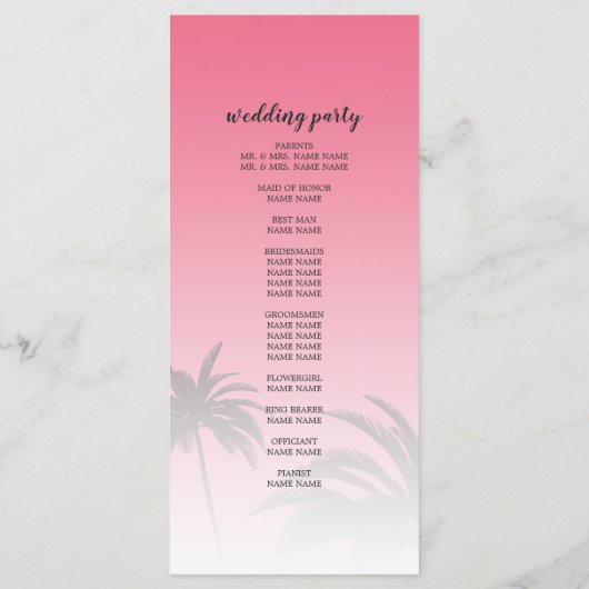 Pink Tropical Palm Tree Beach Hochzeit Programm (Rückseite)
