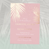 Pink Tropical Palms Summer Beach Hochzeit Gold Folieneinladung
